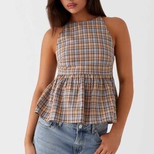 Peppermayo NWOT Tanith Ruffle Top Brown Check
